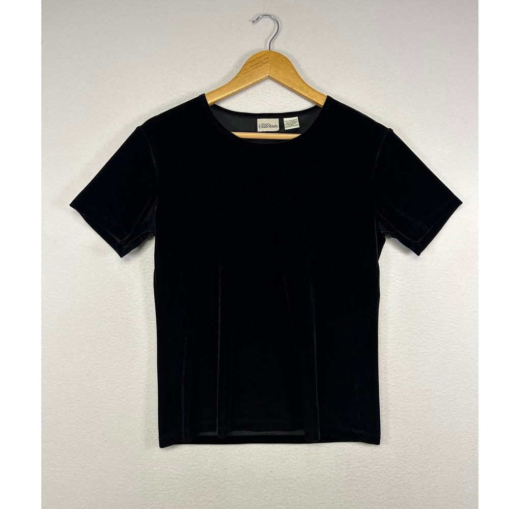 90s Goth Modern Essentials Women S Black Velvet Short Sleeve Crew‎ Neck Top